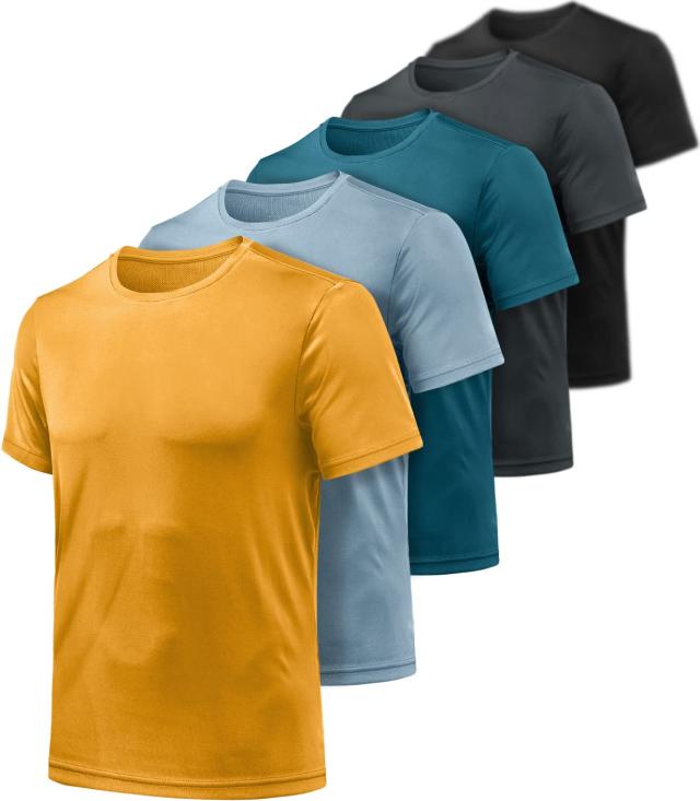 ATHLIO トレーニング Tシャツ メンズ 半袖 スポーツ 半袖tシャツ 5枚セット 軽量・吸汗速乾 スポーツウェア ランニングウェア アウトドア メンズ スポーツシャツ 大きいサイズ CTS15-TSY_2XL