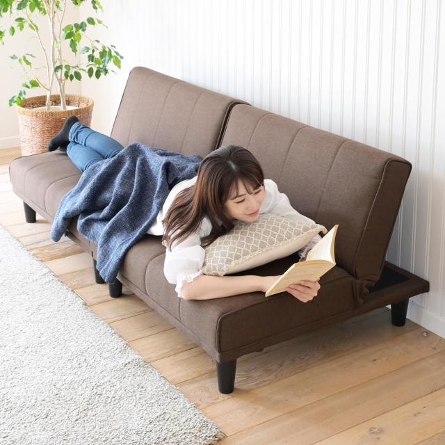 山善 ソファ ソファーベッド カウチ リクライニング ゆったり 2人掛け 背部リクライング3段階 簡易ベッド ローソファー 幅175×奥行86-94×高さ32-68cm 組立品 ブラウン HSBS-180(BR)