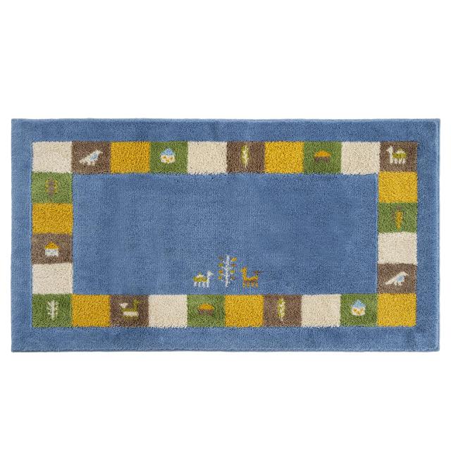 オカ(OKA) コーナー吸着玄関マット シエラ 約60cm×110cm ブルー(ギャッベ柄 ギャべ柄 エスニック アジアン 抗菌 防臭 洗える 屋内 ずれにくい おしゃれ)の通販は