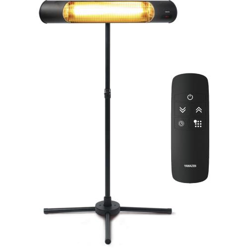 山善 グラファイト ヒーター スタンド式 屋外用 超速暖 日本製ヒーター管採用 防水IP55 切タイマー 高さ調節 温度調節2段階 テラス 玄関 ガレージ 倉庫 リモコン付き ブラック DCTS-D09(B)