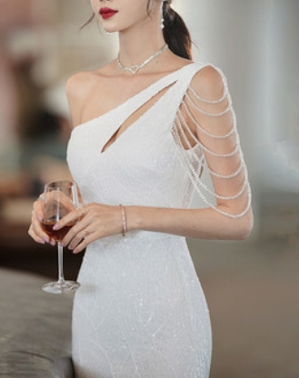 ワンショルダー パーティー ドレス ビジュー マーメイドドレス