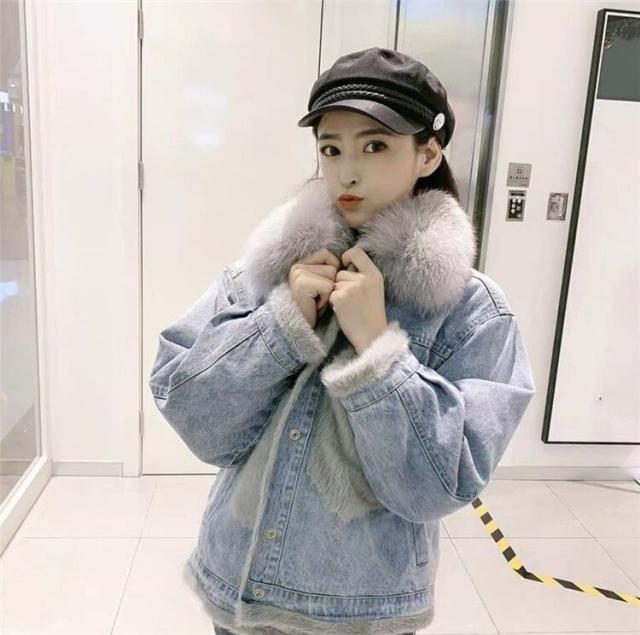 デニムジャケット 裏起毛 ファー レディース 裏ボア ボア デニム ジャケット アウター トップス 体型カバー 小顔 オーバーサイズ ファーポケット 秋 冬 暖かい もこもこ ふわふわ シンプル カジュアル エレガント ゴージャス 大きめ ゆったり 大きいサイズ XL 長袖 ポケット デニムジャケット 裏起毛 ファー レディース 裏ボア ボア デニム