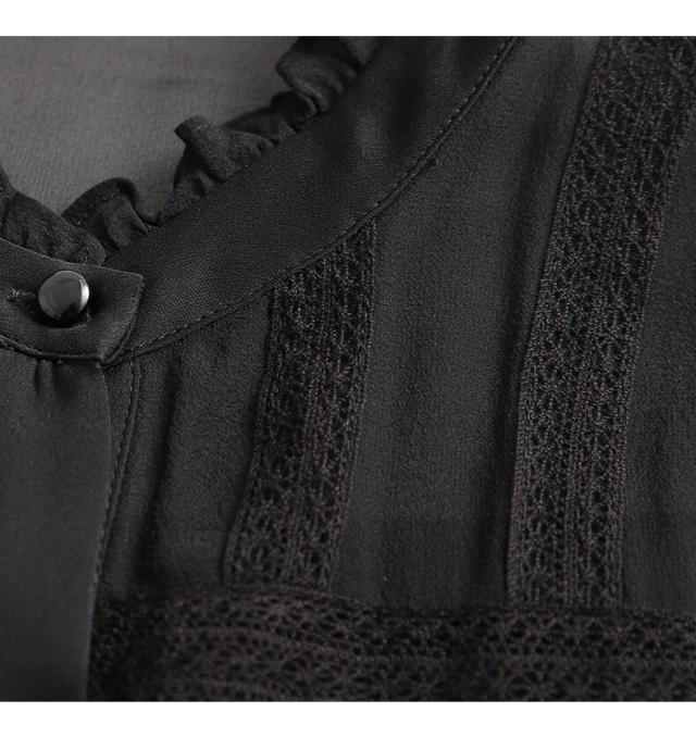 ブラウス 長袖 フリル 透け感 長袖 レディース 黒 ブラック 春 秋 冬