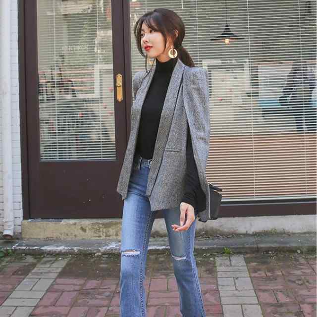 アウター ジャケット マント 袖なし レディース テーラードジャケット スーツ コート ショール ワイド ゆったり S М L XL チェック柄 無地 黒 ブラック グレー 灰色 モノトーン オシャレ お洒落 クール きれいめ 上品 エレガント 高級感 ラフ カジュアル Iライン ストレートの通販は