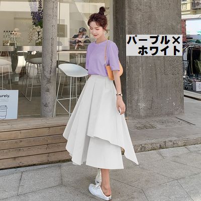 セットアップ トップス フレアスカート ロング丈 パーティー 白 セットアップ レディース 白トップス Tシャツ フレアスカート