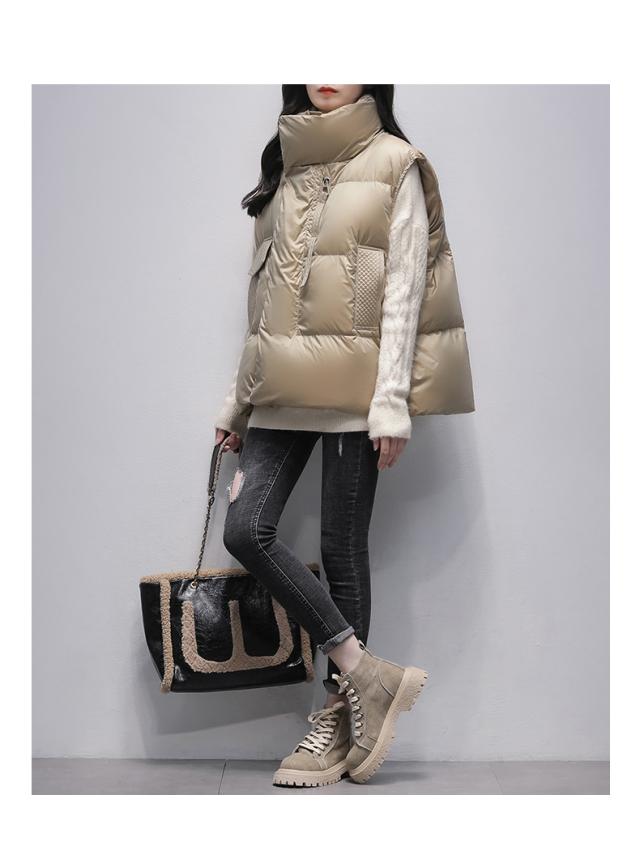 アウター ダウンベスト ハイネック スタンドカラー レディース きれい