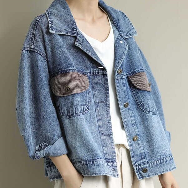 アウター デニム ジャケット 切り替え ストライプ 長袖 ゆったり 大きめ レディース 春 秋 冬 色落ち 加工 ブリーチ お洒落 おしゃれ シンプル カジュアル ラフ ワイド 青 ブルー 黒 ブラック Gジャン ショート丈 脚長 美脚 韓国 トレンド 流行 30代 40代 50代 60代
