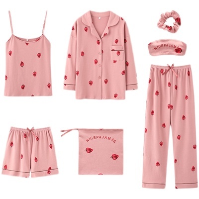 パジャマ 7点セット いちご柄 半袖 長袖 レディース キャミソール パンツ ロングパンツ ショートパンツ 巾着 アイマスク シュシュ ゆったり 大きめ 大きいサイズ М L XL 2XL かわいい 大人可愛い お洒落 オシャレ 韓国 トレンド 流行 オールシーズン 春 夏 秋 冬 10代 20代の通販は 5,491円