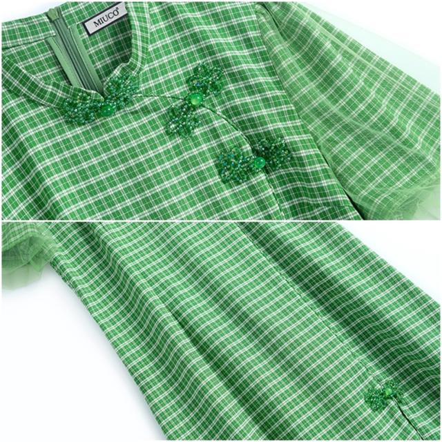 チェック柄ワンピース ワンピース レディース チャイナ風ドレス ミニ