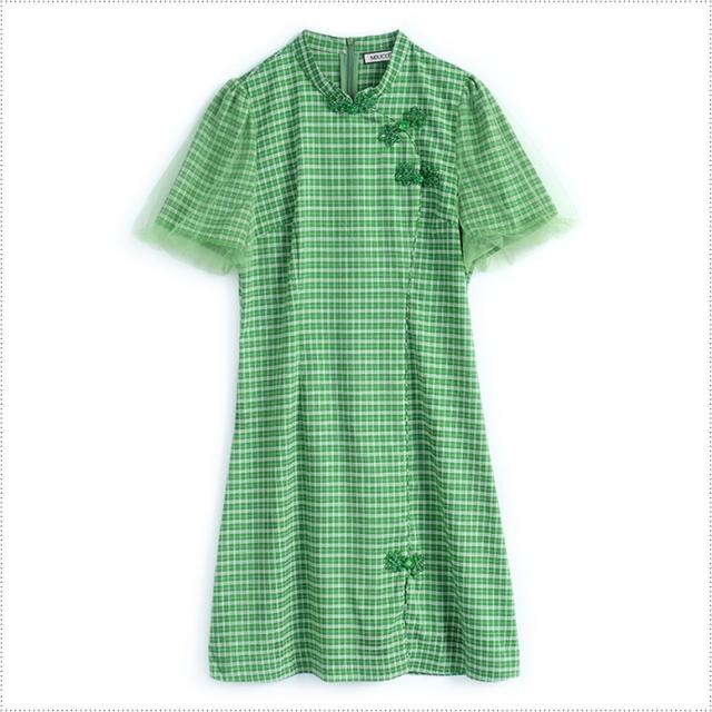 チェック柄ワンピース ワンピース レディース チャイナ風ドレス ミニ