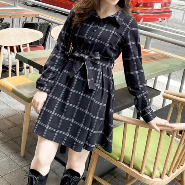 チェック柄シャツワンピース ワンピース レディース 小さい