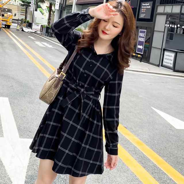 チェック柄シャツワンピース ワンピース レディース 小さい