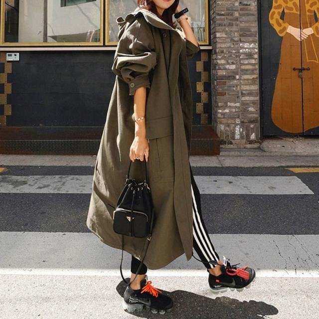 ロングパーカーコート アウター レディース コート パーカー ロングパーカー ロングコート ハイネック フード付き トレンチコート フーディ ロングジャケット ドロップショルダー ビッグシルエット 緑 黒 モスグリーン ブラック 大人可愛い きれいめ 上品 エレガントの通販は