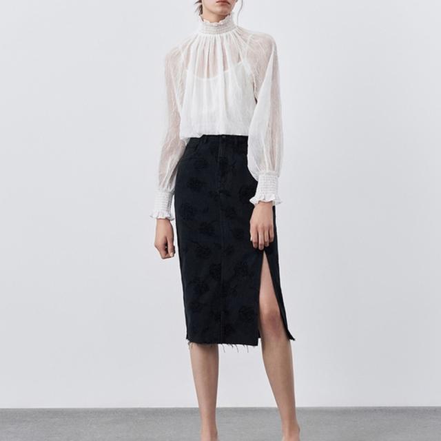 フリルハイネックシースルーブラウス トップス レディース ブラウス