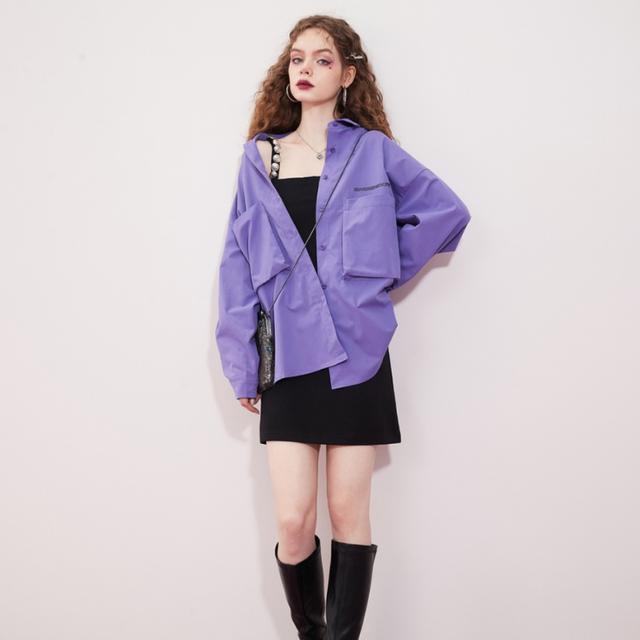 ビッグポケット付きシャツ トップス レディース シャツ ブラウス 襟