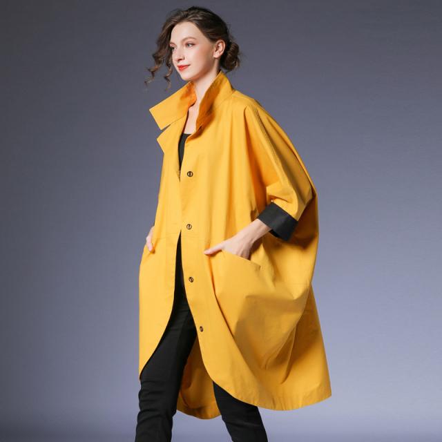 アウター レディース トレンチコート ジャケット 上着 ミドル丈 袖あり 襟付き コクーンシルエット バイカラー ポケット きれいめ シンプル カジュアル 大人 上品 おしゃれ お洒落 かっこいい 大人女子 こなれ感 ラフ 個性的 クール モダン 主役級 存在感 とろみ感 抜け感 S M