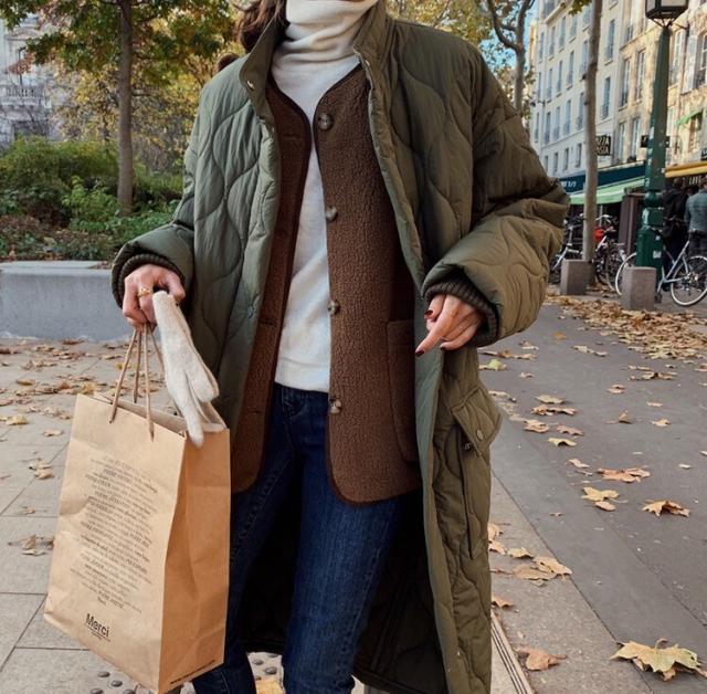 ロングコート レディース アウター コート S M L XL アーミーグリーン 緑 ブラック 黒 フードなし ポケット付き スタンドカラー キルティング ロング丈 ロング ミドル丈 ミディ丈 膝下 冬 防寒 防風 あったか フェミニン ナチュラル カジュアル きれいめ きれカジ クール ロングコート レディース アウター コート S M L XL アーミーグリーン