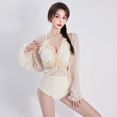 水着 ワンピース 2色 フリル レース レディース フリル バック デザイン 韓国 トレンド 流行 シアー 透け感 肌見せ 学生 ОL スクール 海 海水浴 ビーチスイミング ベージュ アイボリー ブラック 黒 10代 20代 30代 40代 かわいい 大人可愛い 大人女子 オシャレ お洒落