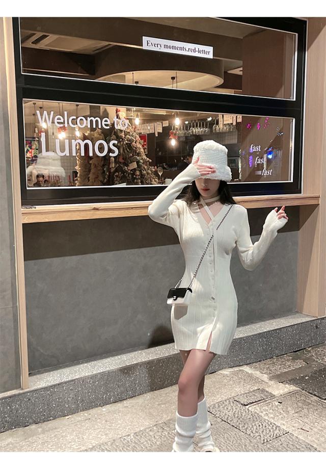 ワンピース レディース ニットワンピース ミニ丈 袖あり カーディガン