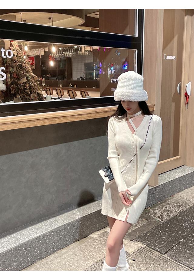 ワンピース レディース ニットワンピース ミニ丈 袖あり カーディガン