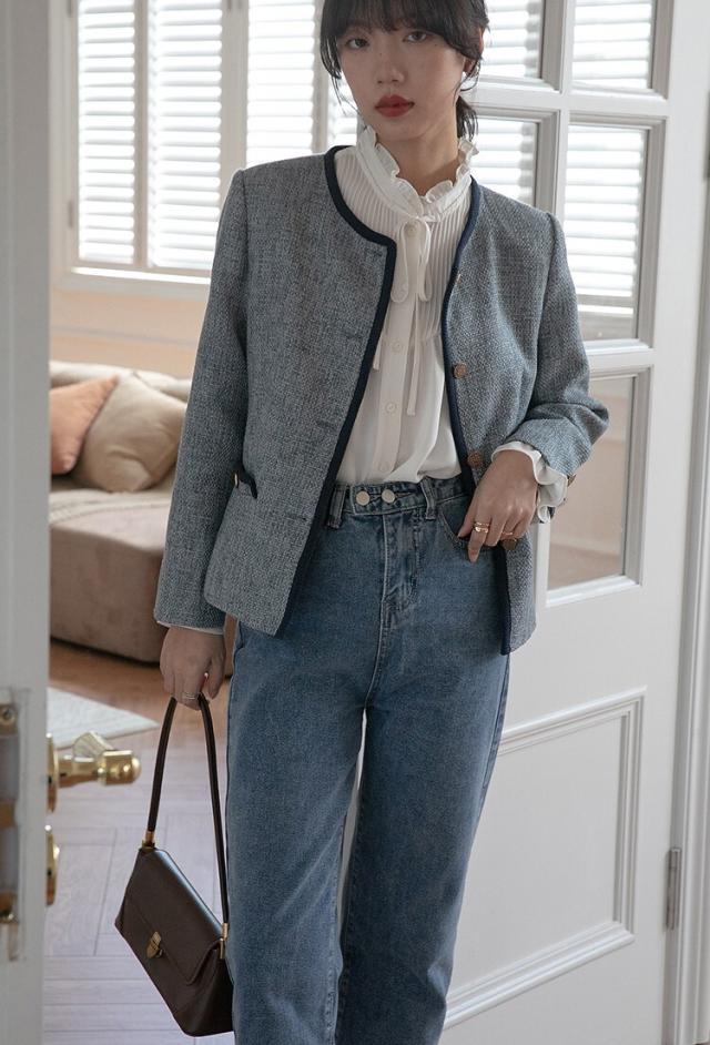 ジャケット レディース アウター ノーカラージャケット S M L XL