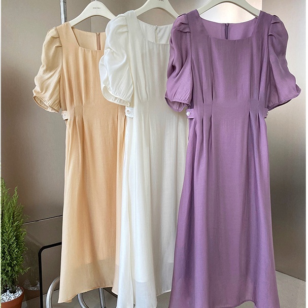 ドレスワンピース ドレスワンピース 夏 秋 春 ベージュ パープル ホワイト スクエアネック 袖付き かわいい 大人可愛い きれいめ シンプル カジュアル 大人 上品 おしゃれ お洒落 かっこいい レトロ アジアン エスニック エキゾチック 大人可愛い 大人女子 こなれ感 ラフ