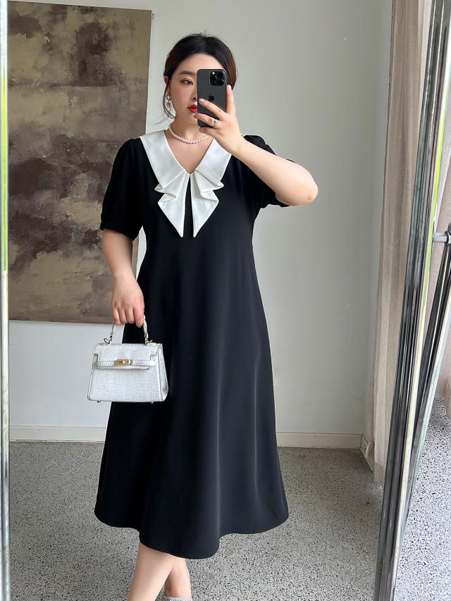 ロングワンピース 着やせ ゆったり 大きめ 半袖 リボン 夏 かわいい