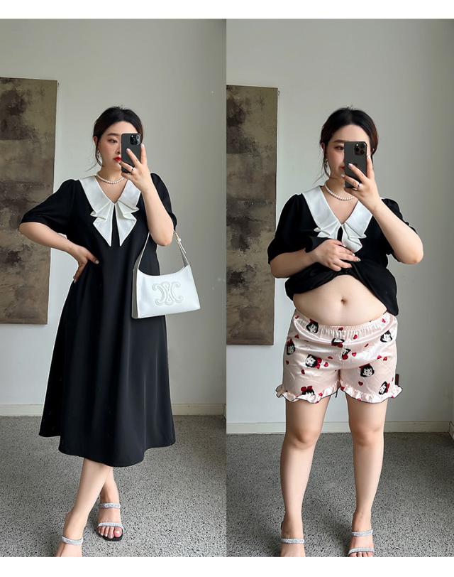 ロングワンピース 着やせ ゆったり 大きめ 半袖 リボン 夏 かわいい