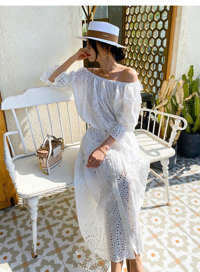 ロングスカート 刺繍デザイン ボタン 夏 春 秋 ロング スカート