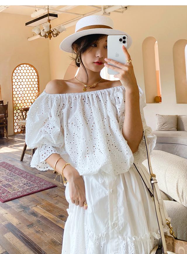 ロングスカート 刺繍デザイン ボタン 夏 春 秋 ロング スカート