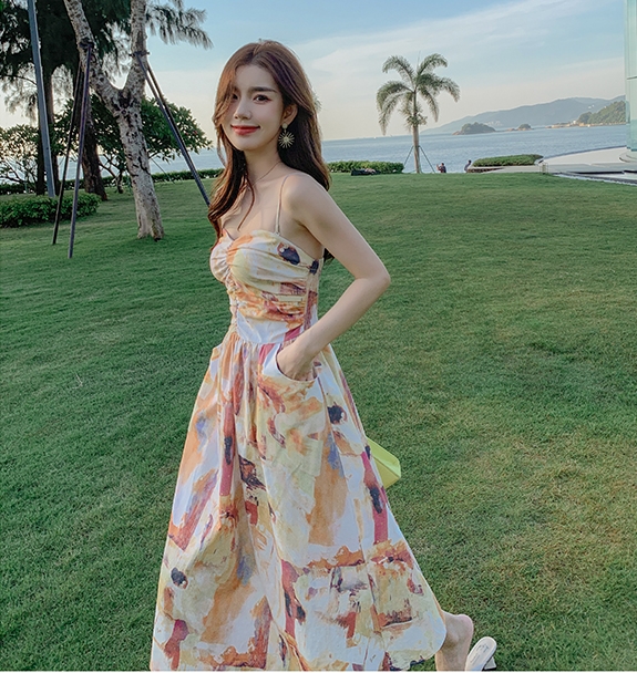 レトロペイント ドレス ワンピース Aラインドレス ワンピドレス カジュアルドレス ミモレ丈 ノースリーブ Aライン 大人可愛い カジュアル 大人 上品 おしゃれ レトロ エキゾチック 大人女子 個性的 クール 主役級 存在感 ニッチ 華やか 柄 プリント 20代 30代 40代 50代