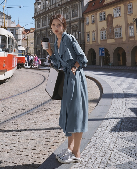 アウター コート ウインドブレーカー ロングコート ひざ丈 長袖 V