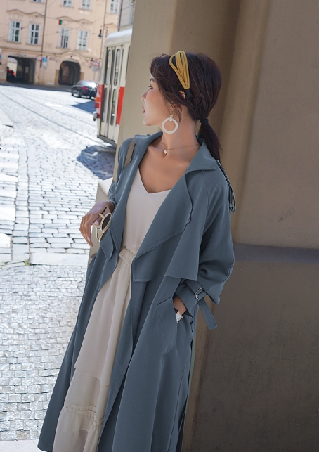 アウター コート ウインドブレーカー ロングコート ひざ丈 長袖 V