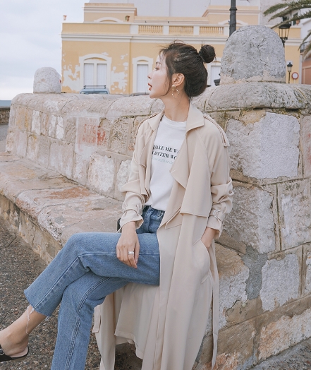 アウター コート ウインドブレーカー ロングコート ひざ丈 長袖 V