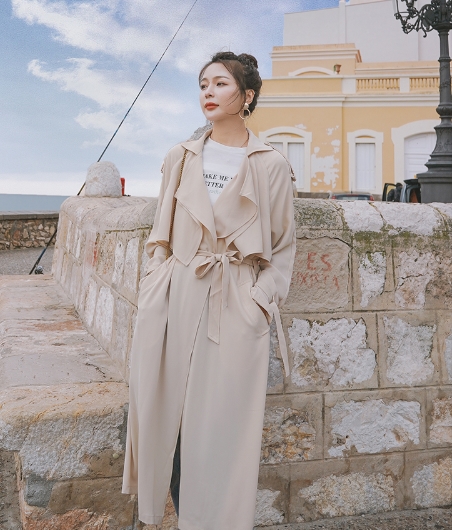 アウター コート ウインドブレーカー ロングコート ひざ丈 長袖 V