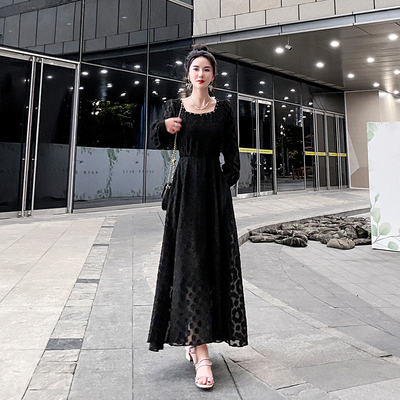 スリムワンピ スカート ワンピース プルオーバー ワンピドレス ロング ロング丈 長袖 スクエアネック Aライン スマート Xの形 レース ウエストリボン ハイウエスト 透け感 大人可愛い シンプル 上品 おしゃれ お洒落 レトロ 大人女子 ラブリー キュート ガーリー セクシー