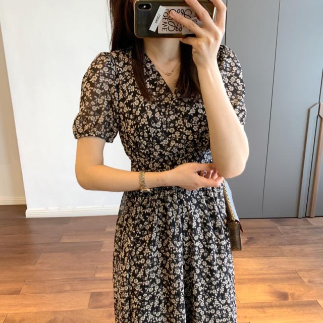 ワンピース ロングワンピース Vネック 長袖 半袖 かわいい 大人可愛い