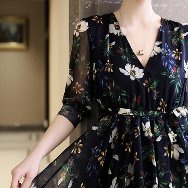 スカート ワンピース ドレス ロングスカート ロング ロング丈 5分袖 五