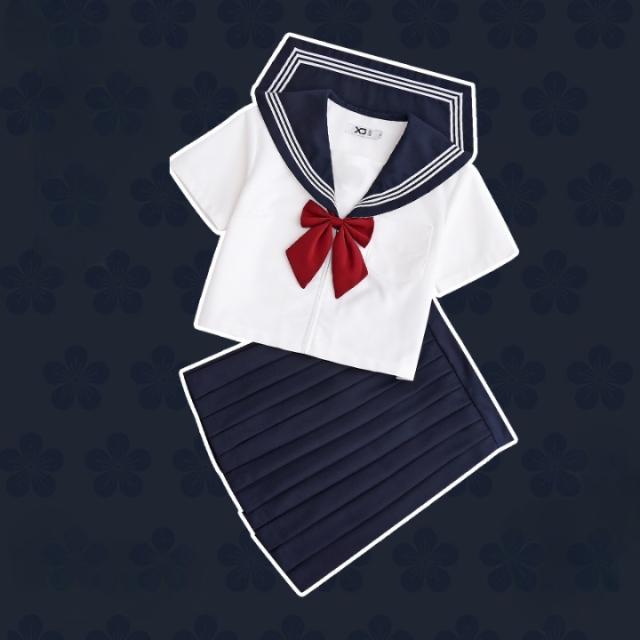 学生風 制服 ショート ショート丈 半袖 長袖 プリーツ リボン