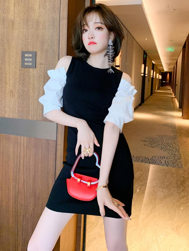 ワンピース ドレス ショート ショート丈 膝上 半袖 5分袖 五分袖 ランタンスリーブ ラウンドネック オフショルダー スリム Hの形 プリーツ ハイウエスト シンプル おしゃれ お洒落 大人女子 ラブリー キュート ガーリー セクシー エレガント 無地 春 夏 秋 お呼ばれ 10代 20代 ワンピース ドレス ショート ショート丈 膝上 半袖 5分袖 五分袖