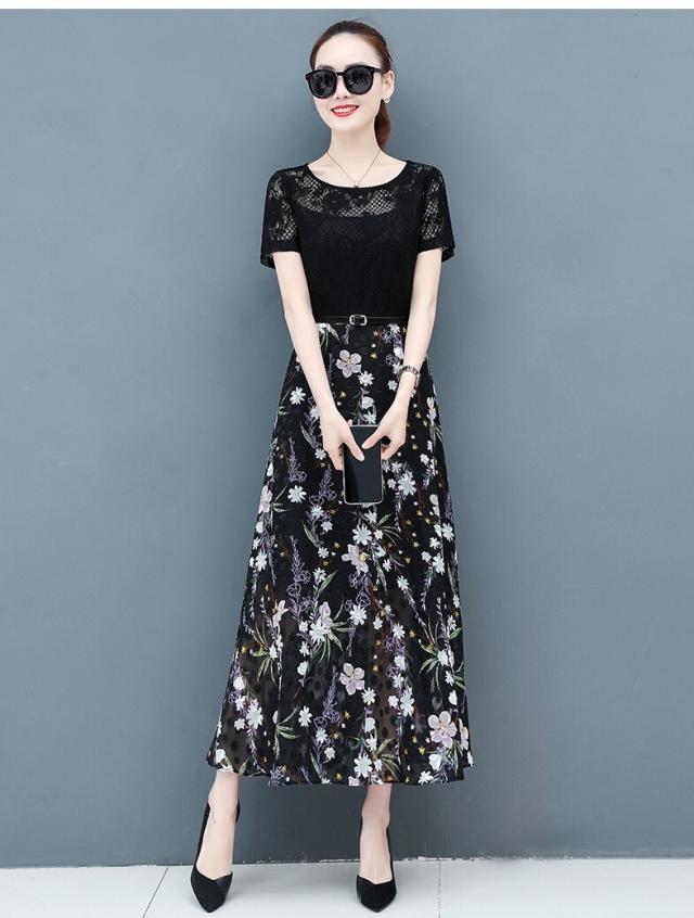 スカート ワンピース ドレス プルオーバー ロングスカート ロング 半袖