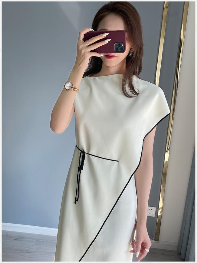 春夏 ノースリーブ ドレス ワンピース ワンピドレス 膝下 ロング丈 袖