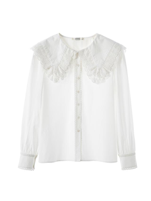 シャツ ブラウス 襟付き ホワイト トップス 袖あり 長袖 かわいい 大人