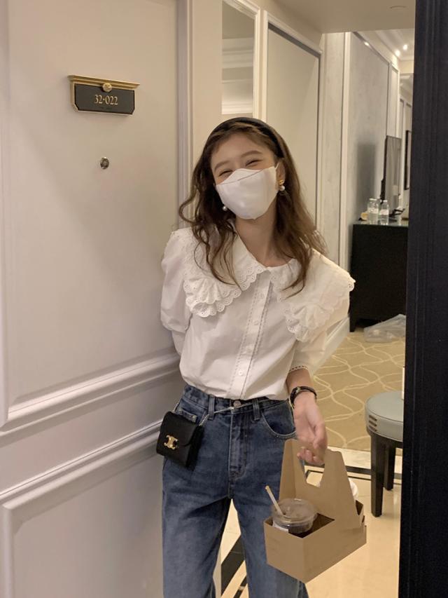 シャツ ブラウス 襟付き ホワイト トップス 袖あり 長袖 かわいい 大人