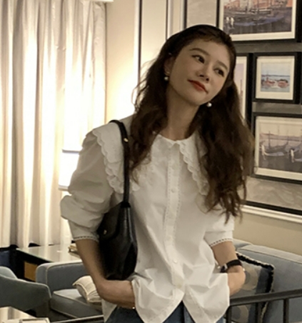 シャツ ブラウス 襟付き ホワイト トップス 袖あり 長袖 かわいい 大人