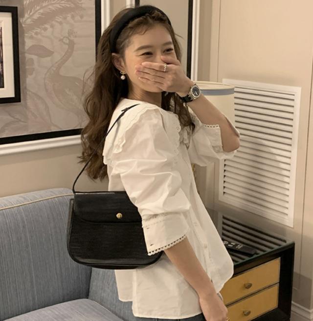 シャツ ブラウス 襟付き ホワイト トップス 袖あり 長袖 かわいい 大人