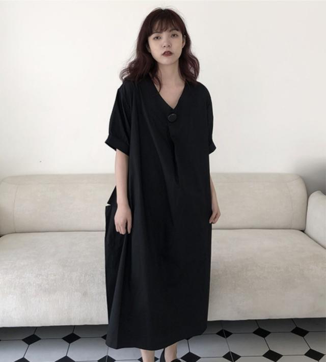 ワンピース ロングワンピース Vネック 半袖 袖あり 夏 春 秋 かわいい 大人可愛い きれいめ シンプル カジュアル 大人 上品 おしゃれ お洒落 かっこいい レトロ アジアン エスニック エキゾチック 大人可愛い 大人女子 こなれ感 ラフ キュート ガーリー ルーズ 個性的 クール