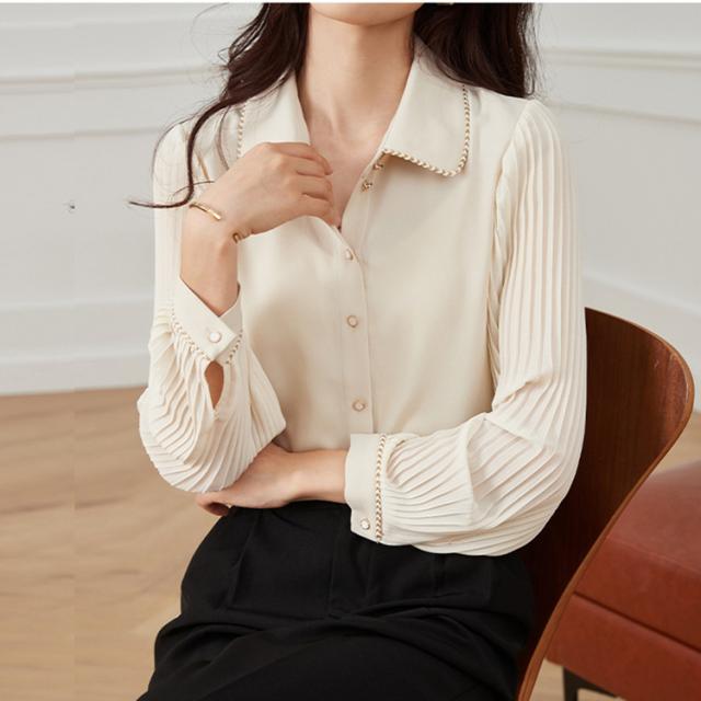 春 フレンチ 長袖 トップス アウター ブラウス 上着 ショート丈 袖あり 長袖 Vネック 襟付き スリム レギュラー 異素材MIX 大人可愛い きれいめ 大人 上品 お洒落 大人女子 こなれ感 ルーズ モダン 無地 春 20代 30代 レディース 女性用 ママ オフィス ビジネス OL 通勤 学生