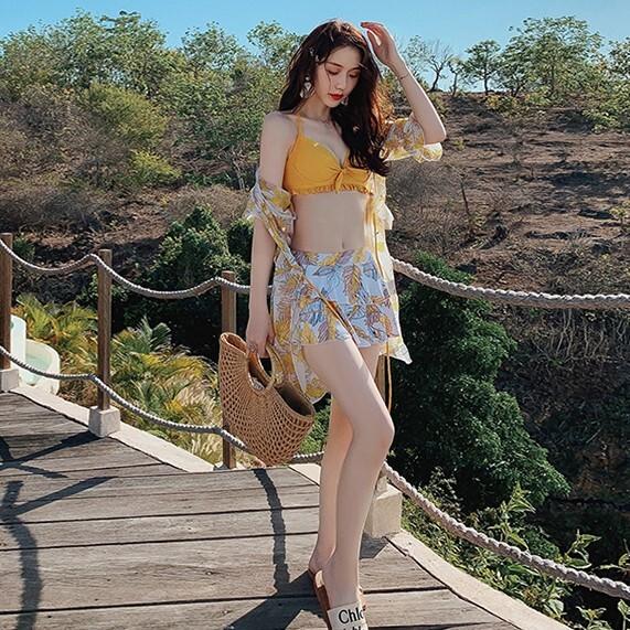 水着 ビキニ スイムウェア 三角ビキニ 体系カバー水着 スカパン 羽織り セパレート ホルターネック ワイヤー パッド付き 三角 体系カバー 二の腕カバー リボン シフォン ウエストマーク 透け感 シースルー 谷間魅せ 3点セット スリーピース 大人可愛い きれいめ ナチュラル 水着 ビキニ スイムウェア 三角ビキニ 体系カバー水着 スカパン 羽織り