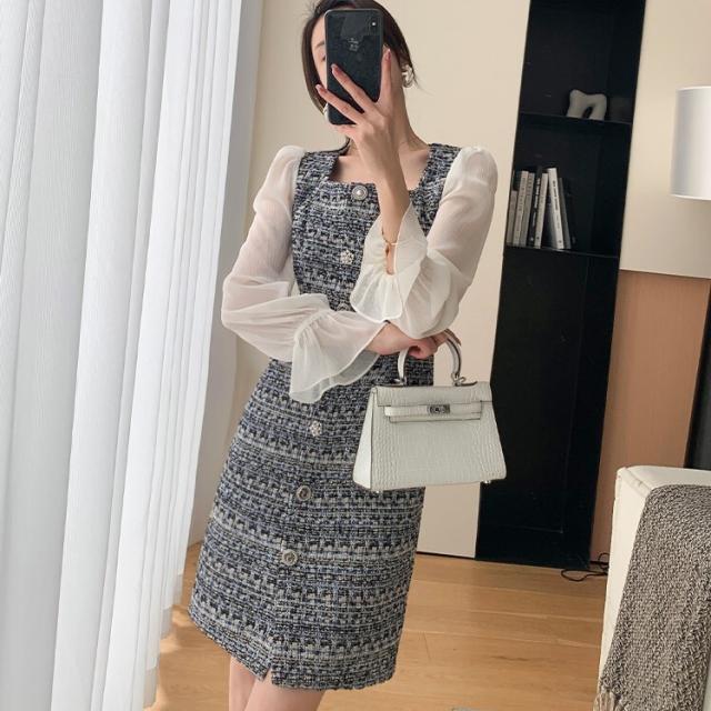 ドレス ワンピース パーティードレス ミニドレス キャバドレス キャバ ワンピ キャバ嬢ドレス キャバ 衣装 タイトドレス ワンピースドレス ミニ ミニ丈 ショート ショート丈 袖あり 長袖 ボリューム袖 フレアスリーブ スクエアネック スリム シフォン 透け感 シースルー